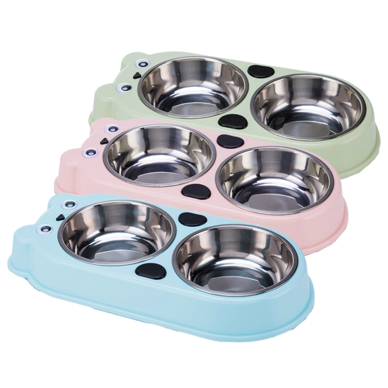 Tc3031 Anti-Slip Design Bear Shape Fashionable Pet Food Water Feeding Dog Double Bowls