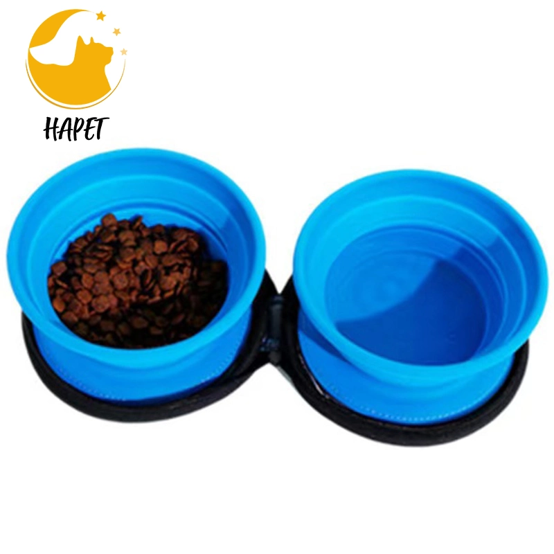 Pet Supplies Go out Portable Collapsible Dog Bowl Water Feeding Car Sewn Silicone Double Bowl