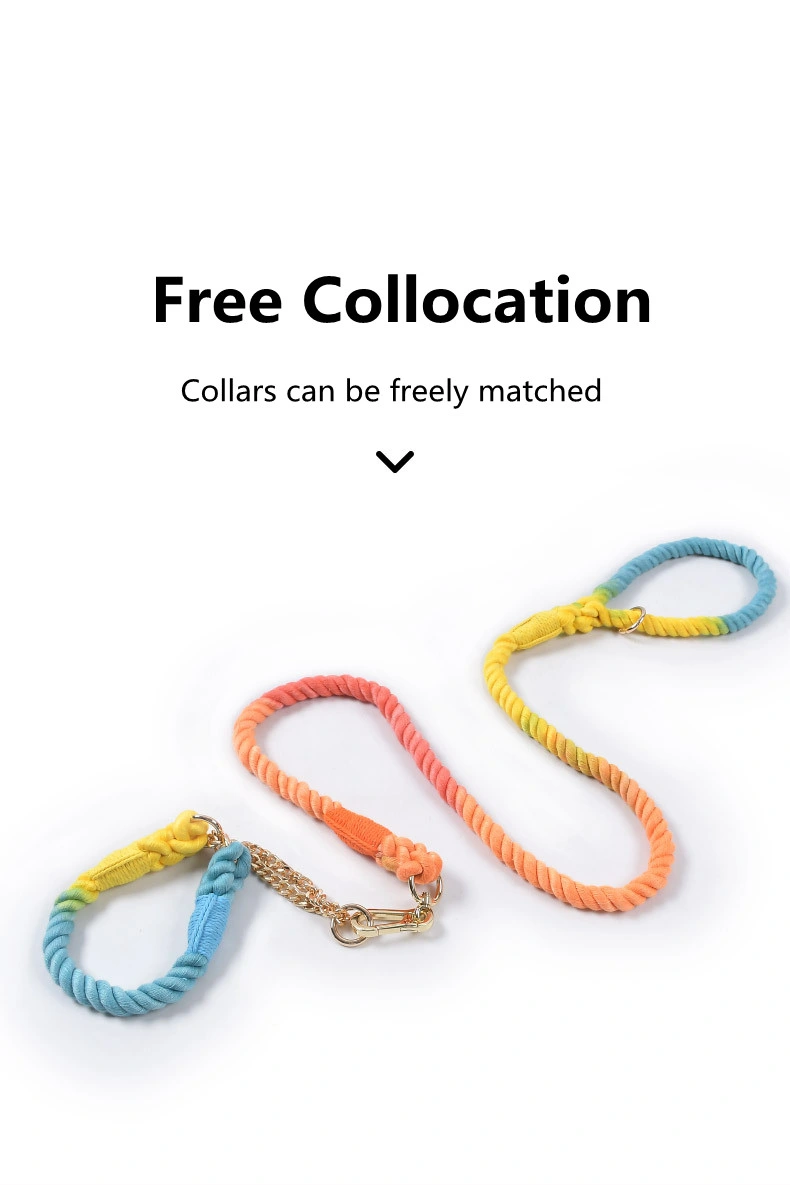 Amazon Hot Trend Gradient Pet Dog Cotton Round Rope Leash Comfortable and Durable Dog Leash