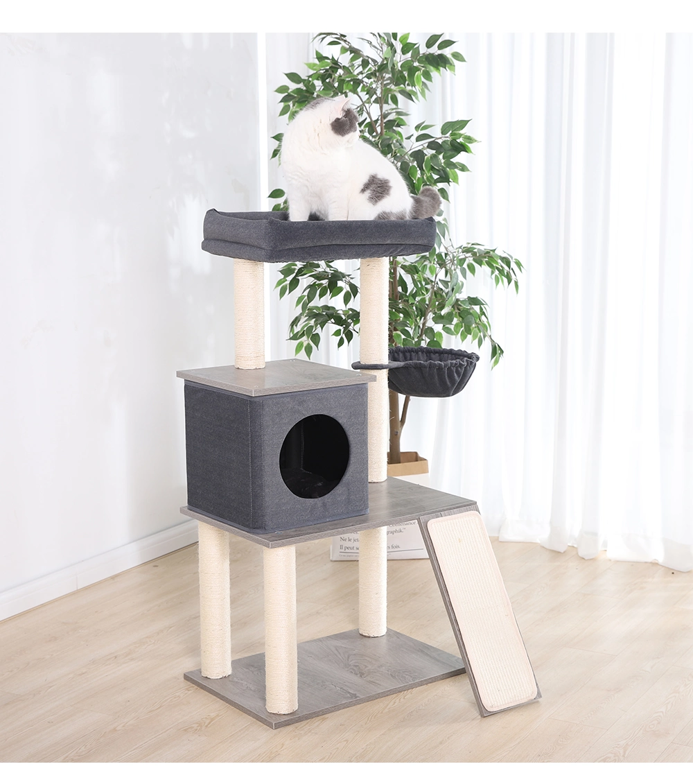 Modern Sisal Cat Tree House Gray Cat Furniture Pet Scratcher Condo Post Tower